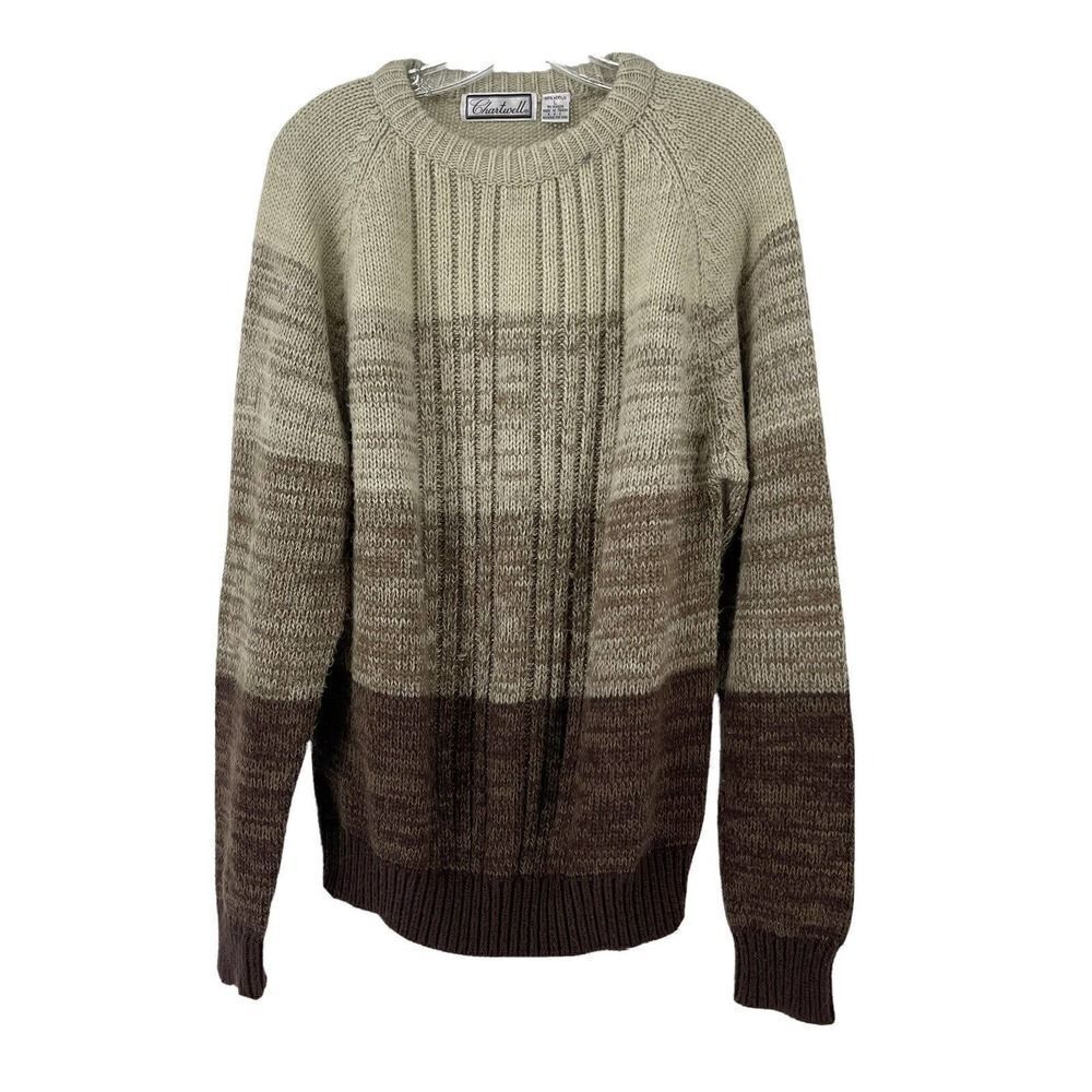 Vintage 90s Sweater Brown Ombre Stripe Womens Size Large Crew Neck Cartwell Top